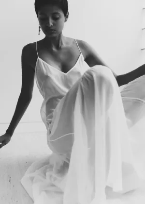 MATIN Silk Tiered Slip Dress - Natural