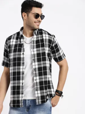 Men Black Checked Slim Fit Shirt