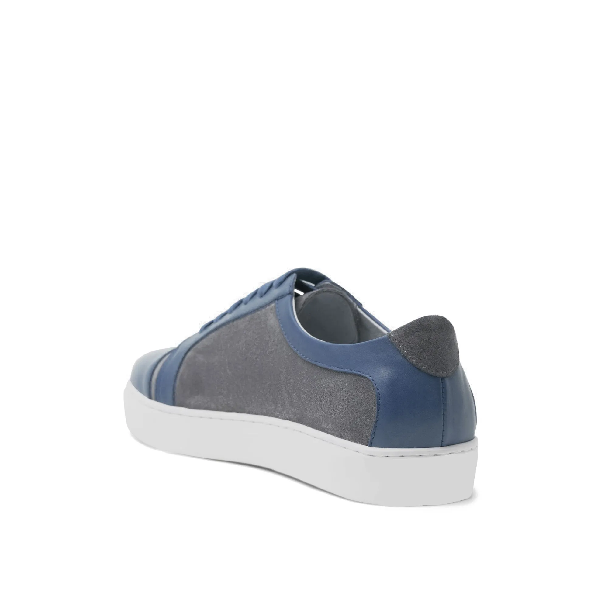 Navy Blue Leather and Grey Suede Angus Lace Up Sneakers