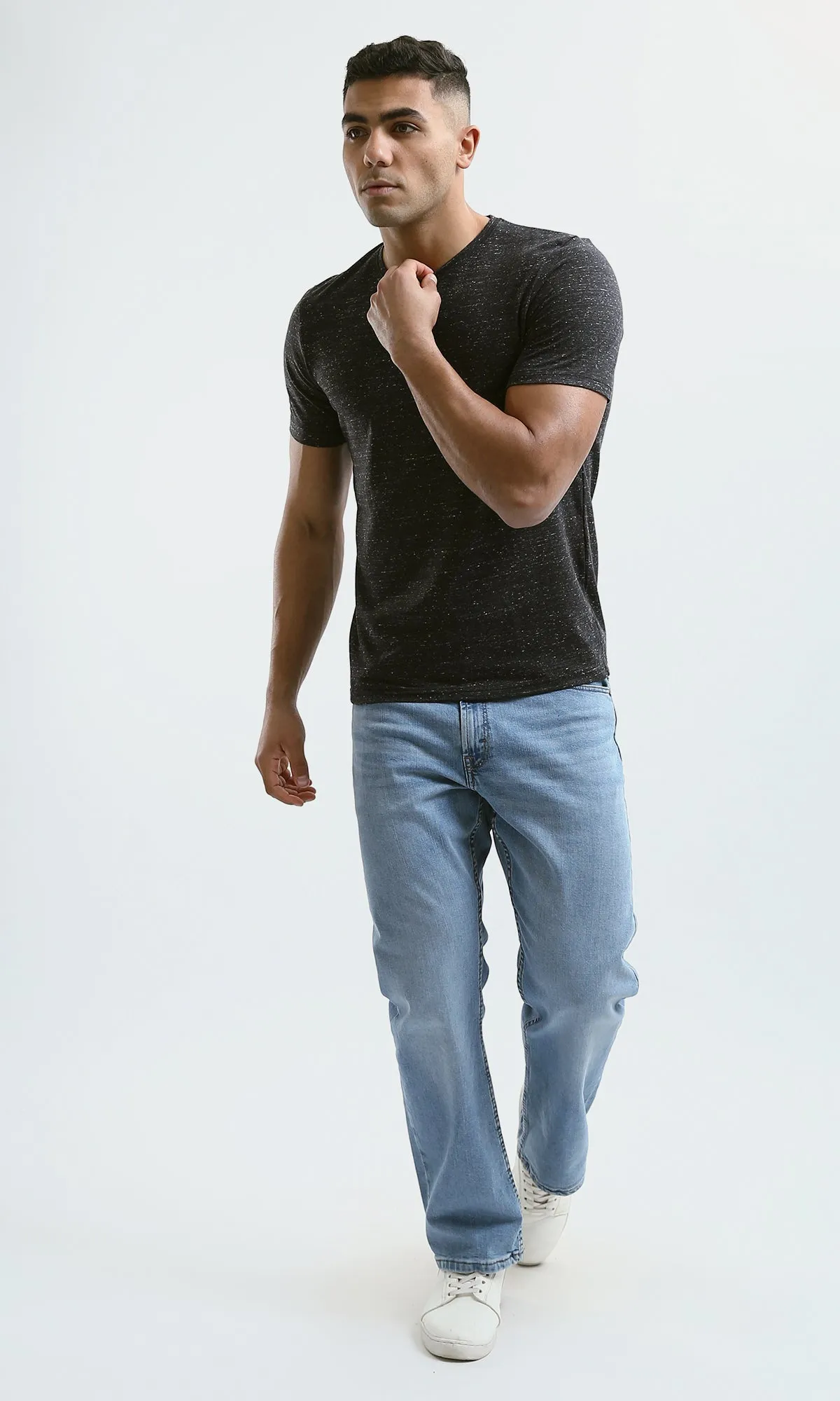 O182124 Heather Black Short Sleeves Summer Tee