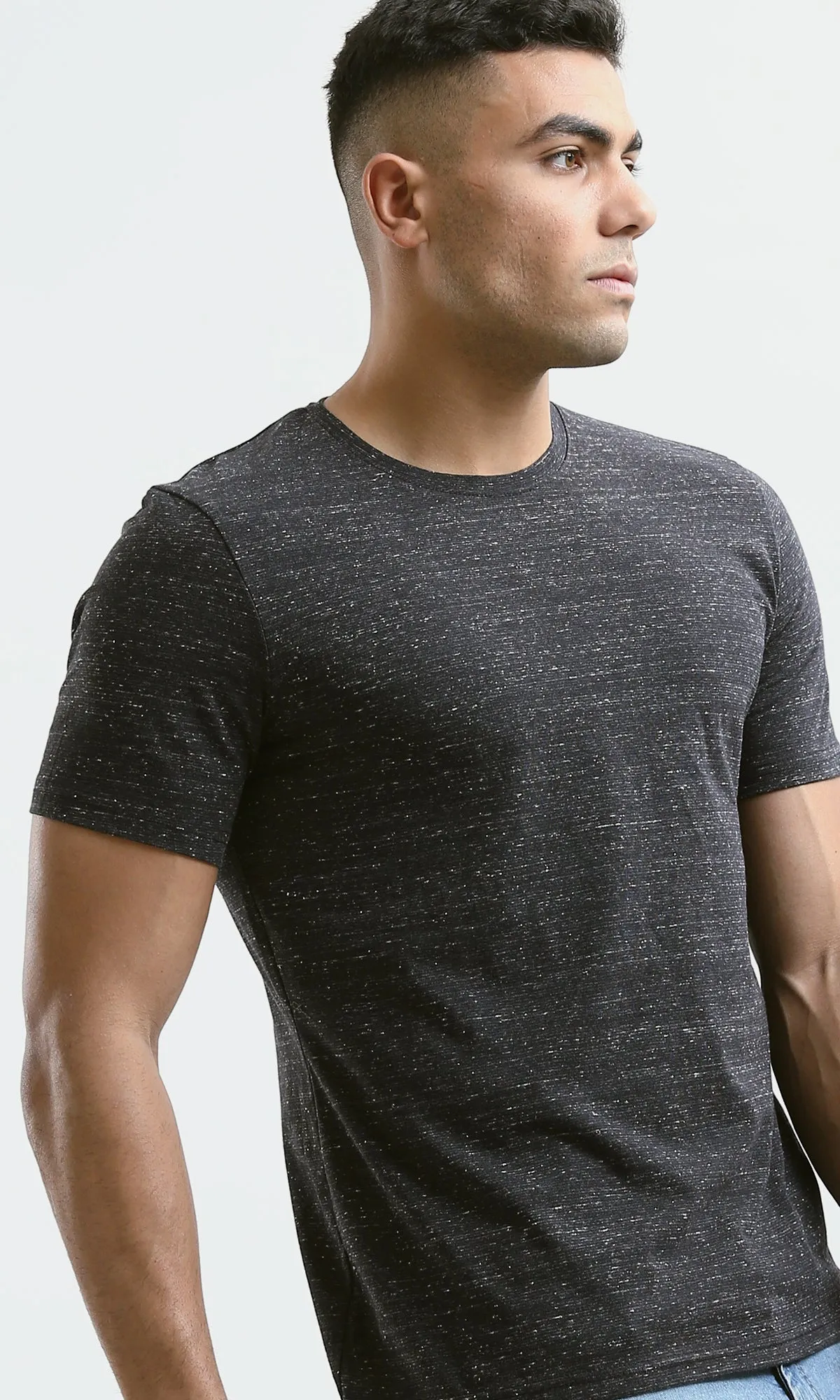 O182124 Heather Black Short Sleeves Summer Tee