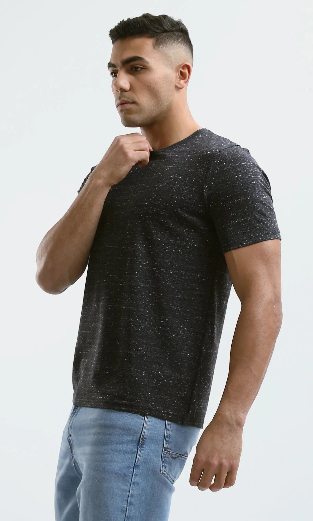 O182124 Heather Black Short Sleeves Summer Tee