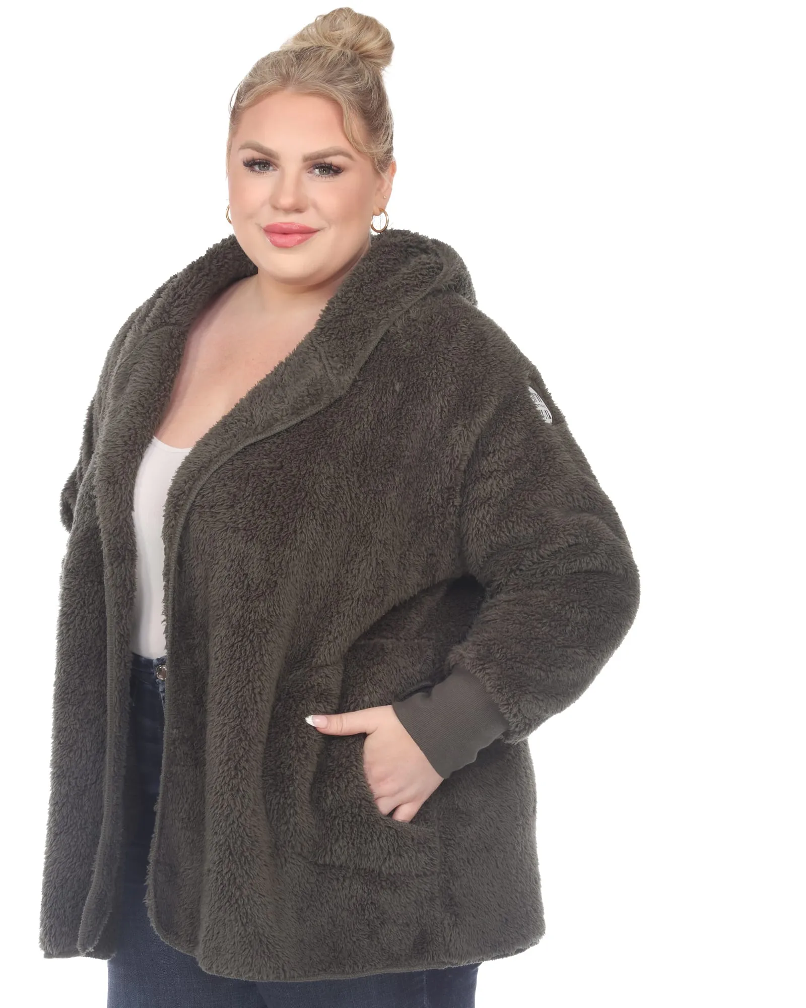 Plush Hooded Cardigan with Pockets | Army Green