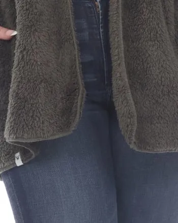 Plush Hooded Cardigan with Pockets | Army Green