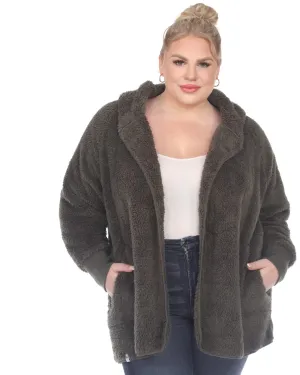 Plush Hooded Cardigan with Pockets | Army Green