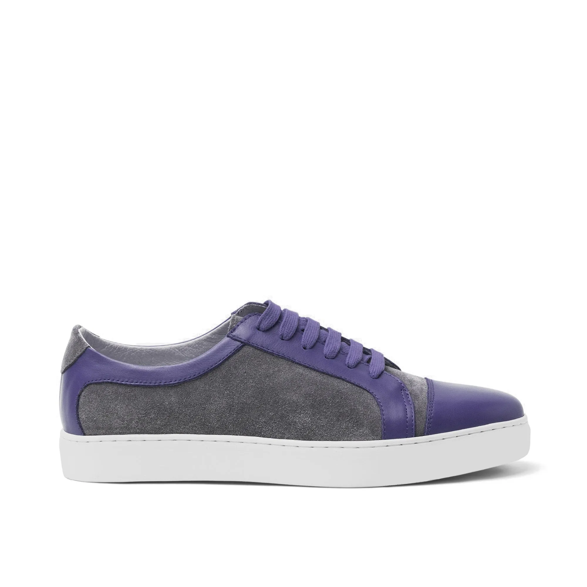 Purple Leather and Grey Suede Angus Lace Up Sneakers