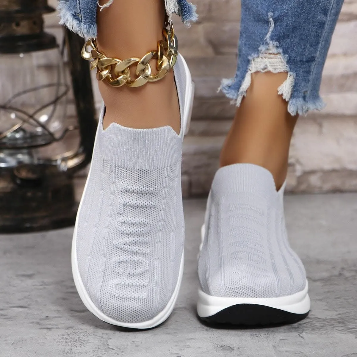 Round toe mesh loafers for women