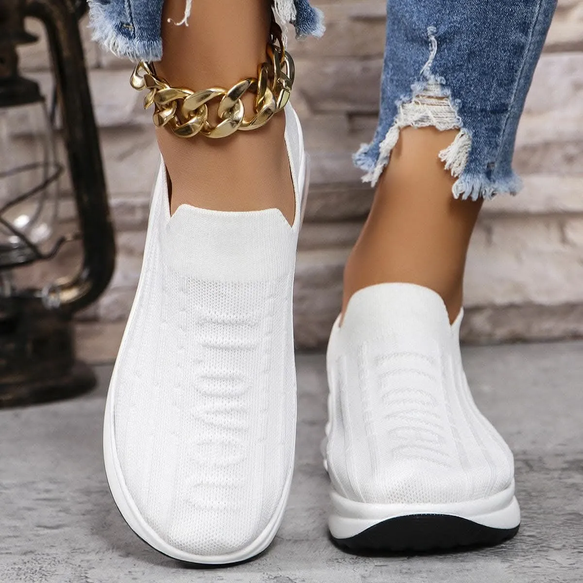 Round toe mesh loafers for women