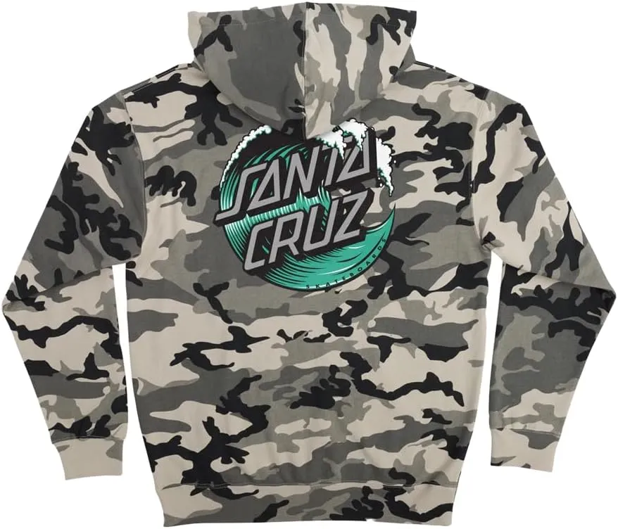 SANTA CRUZ Wave Dot P/O Hooded Heavyweight Sweatshirt Snow Camo Lg Mens