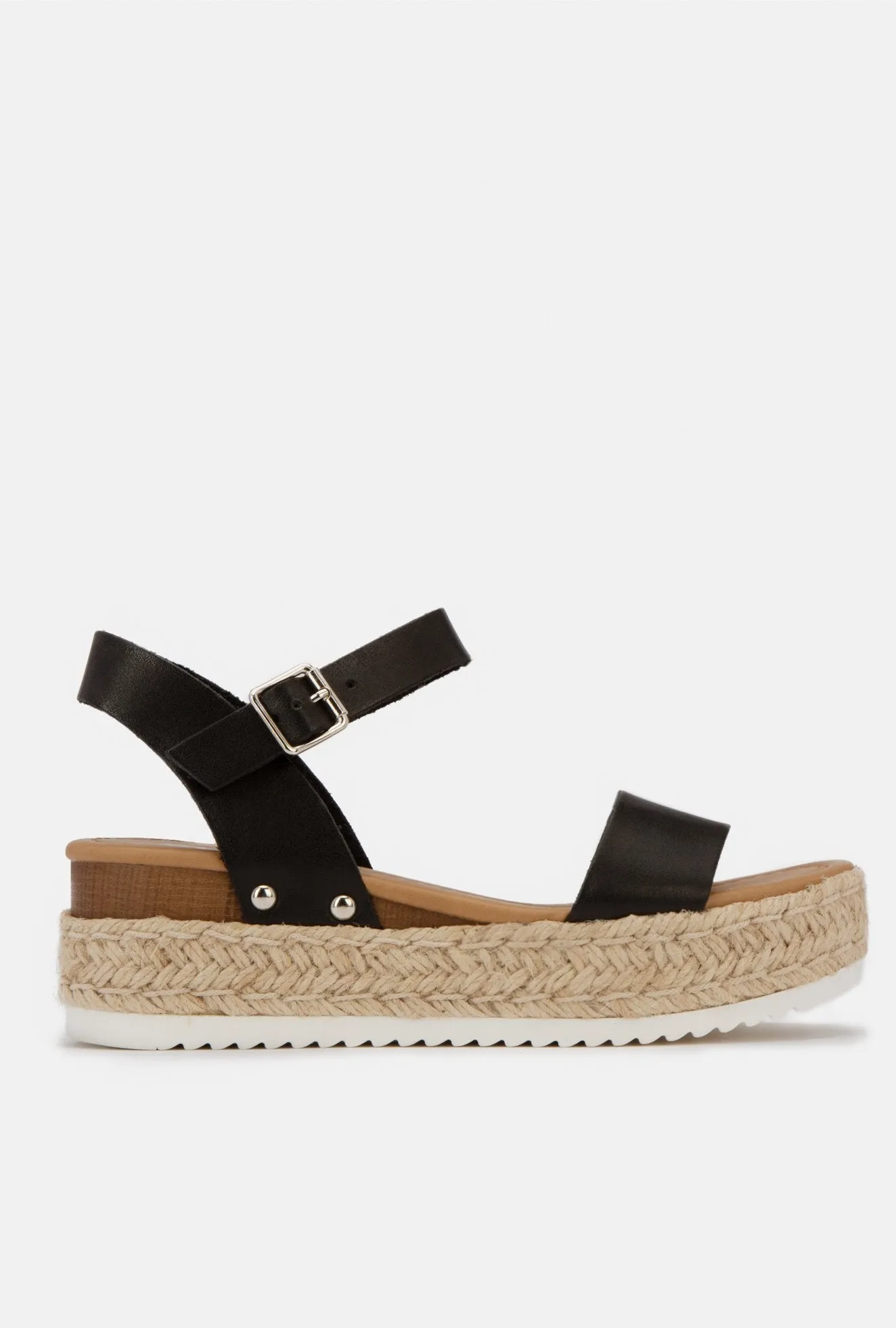 Soda Clip Black Vegan Leather Casual Espadrilles Trim Flatform Wedge Sandals