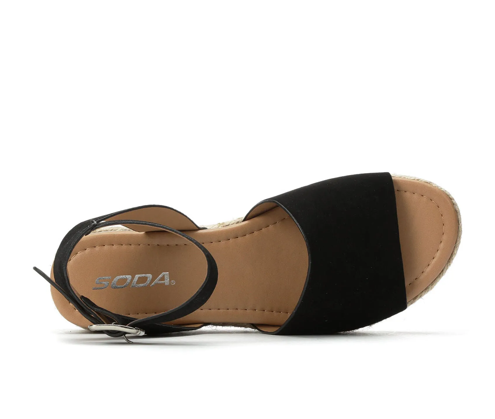 Soda Topic Open Toe Buckle Ankle Strap Espadrilles Flatform Wedge Casual Sandal (5.5, Black)