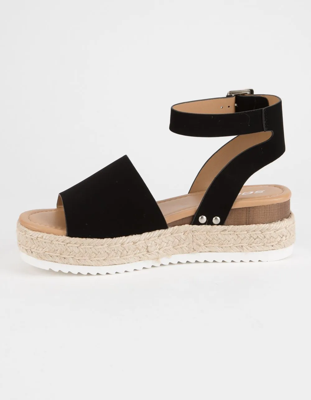 Soda Topic Open Toe Buckle Ankle Strap Espadrilles Flatform Wedge Casual Sandal (5.5, Black)