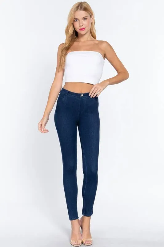 Waist Band W/tack Button Knit Denim Full Length