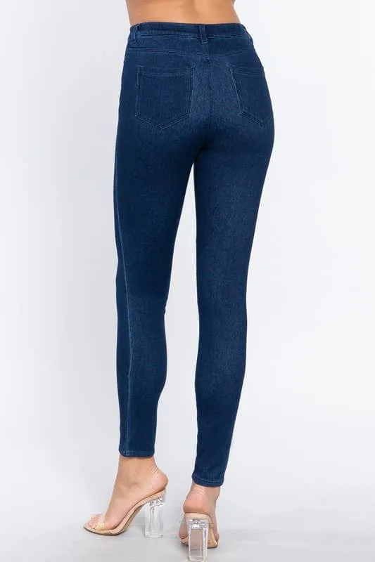 Waist Band W/tack Button Knit Denim Full Length