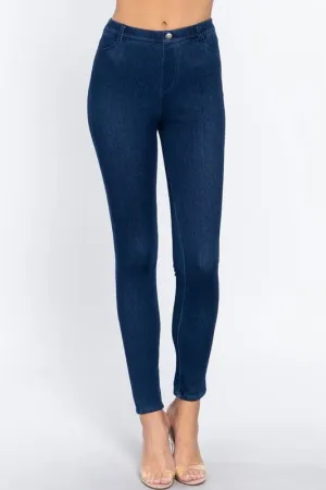 Waist Band W/tack Button Knit Denim Full Length