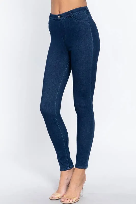 Waist Band W/tack Button Knit Denim Full Length