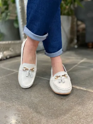 White Leather Tassel Loafer