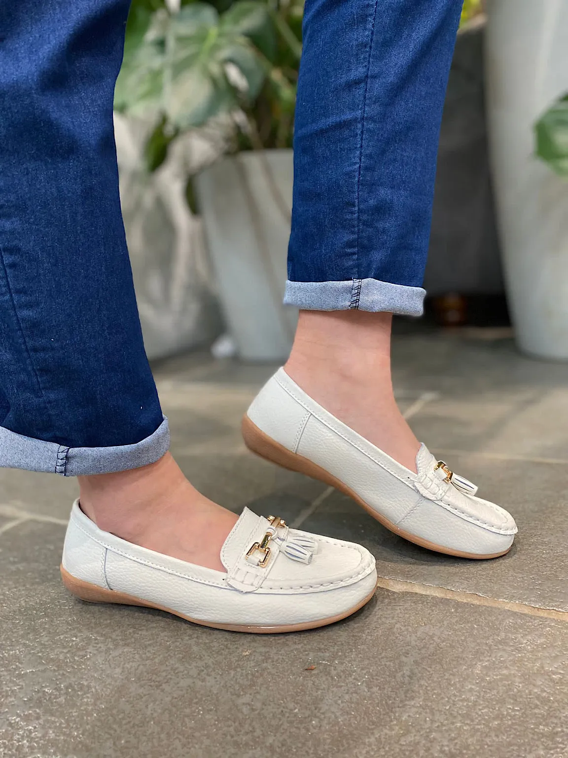 White Leather Tassel Loafer