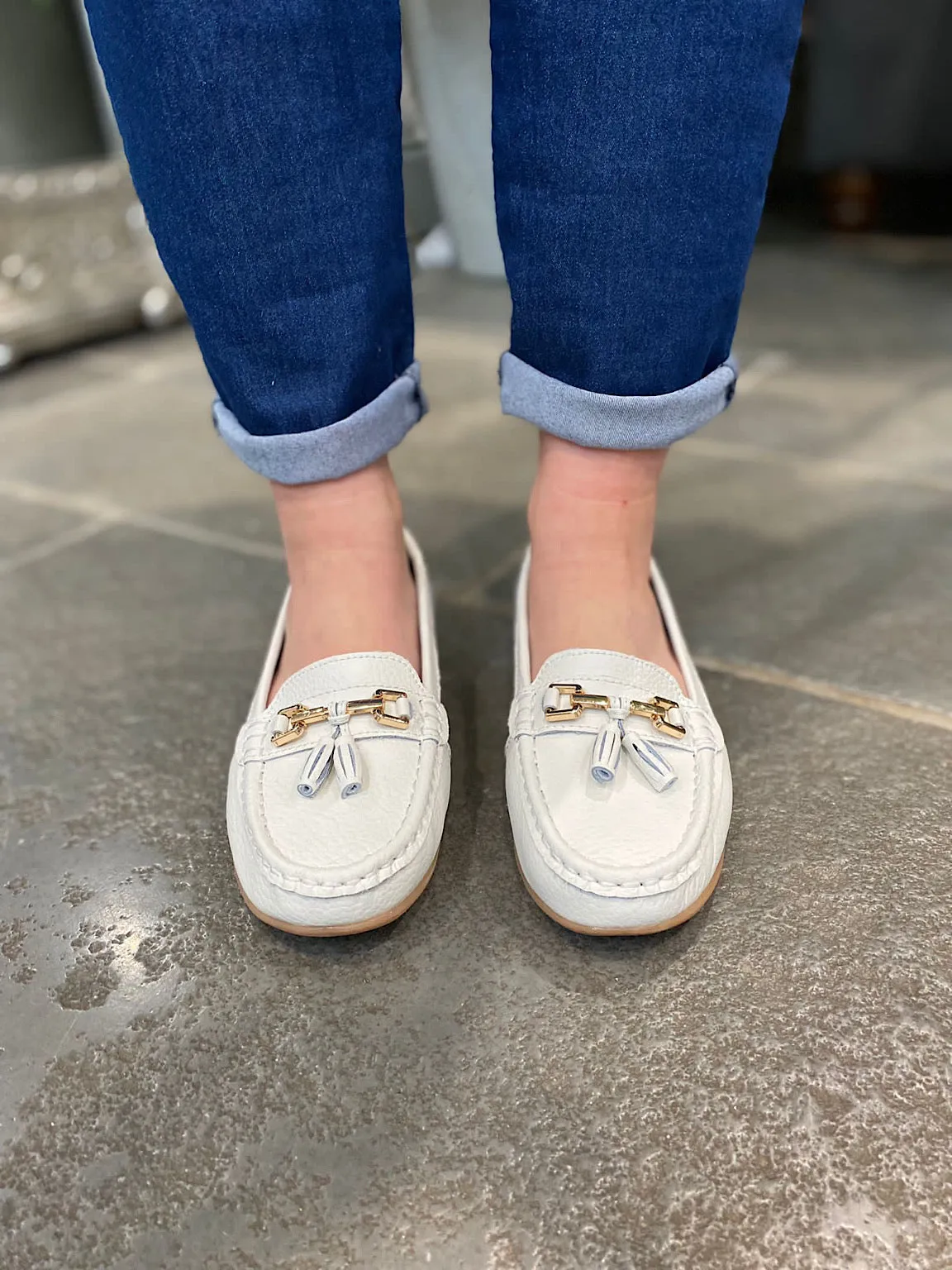 White Leather Tassel Loafer