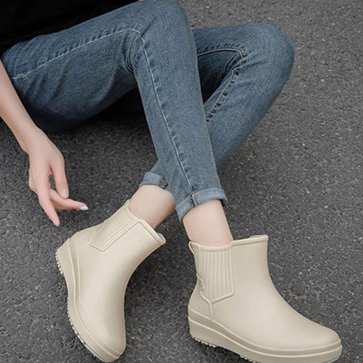 Womens Ankle Rain Boots Ladies Winter Spring Garden Fashionable Low Top and Rain Boots Muddy Boots Women