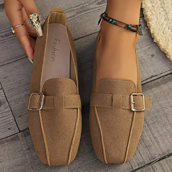 Women's Flat Soft Leather Soft Sole Belt Buckle Shoes 10755556C