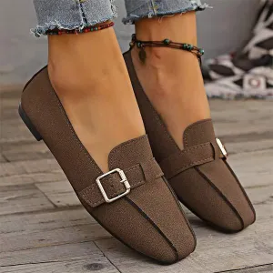 Women's Flat Soft Leather Soft Sole Belt Buckle Shoes 10755556C