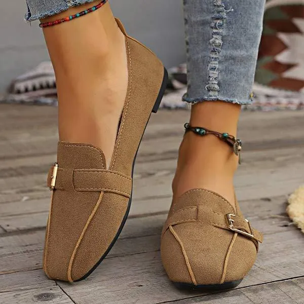Women's Flat Soft Leather Soft Sole Belt Buckle Shoes 10755556C
