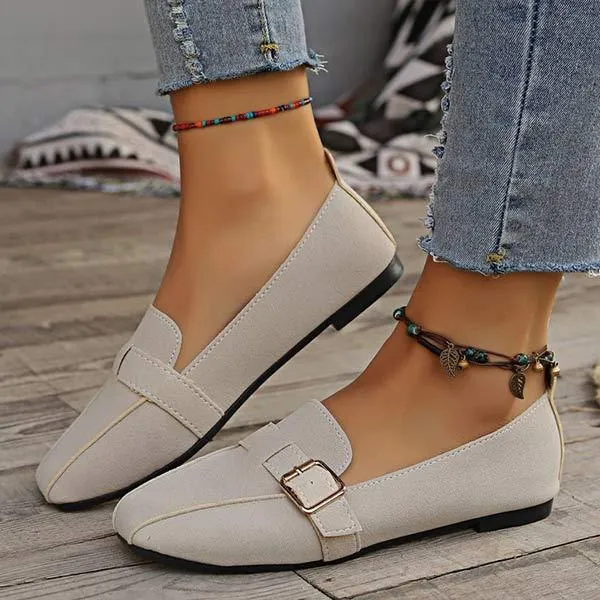 Women's Flat Soft Leather Soft Sole Belt Buckle Shoes 10755556C