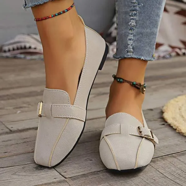 Women's Flat Soft Leather Soft Sole Belt Buckle Shoes 10755556C
