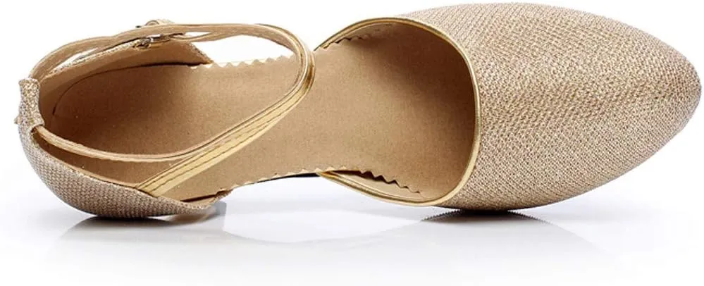 Women's Latin Dance Shoes Ballroom Salsa Tango Dancing Practice Shoes Closed Toe Ankle Straps Buckle Sandals