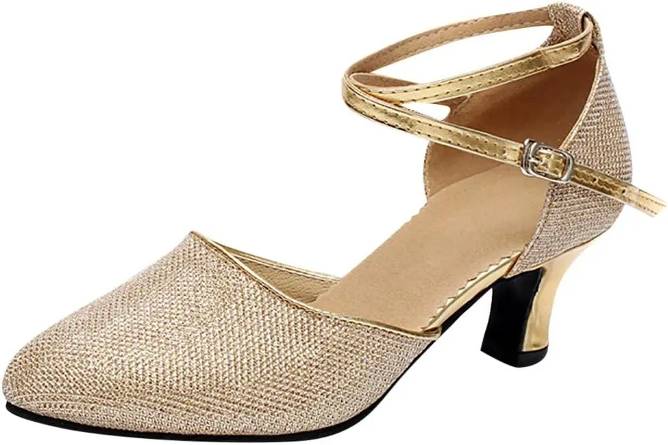 Women's Latin Dance Shoes Ballroom Salsa Tango Dancing Practice Shoes Closed Toe Ankle Straps Buckle Sandals