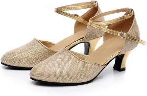 Women's Latin Dance Shoes Ballroom Salsa Tango Dancing Practice Shoes Closed Toe Ankle Straps Buckle Sandals