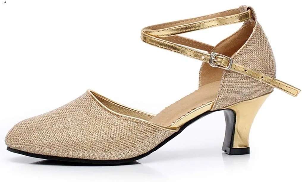 Women's Latin Dance Shoes Ballroom Salsa Tango Dancing Practice Shoes Closed Toe Ankle Straps Buckle Sandals